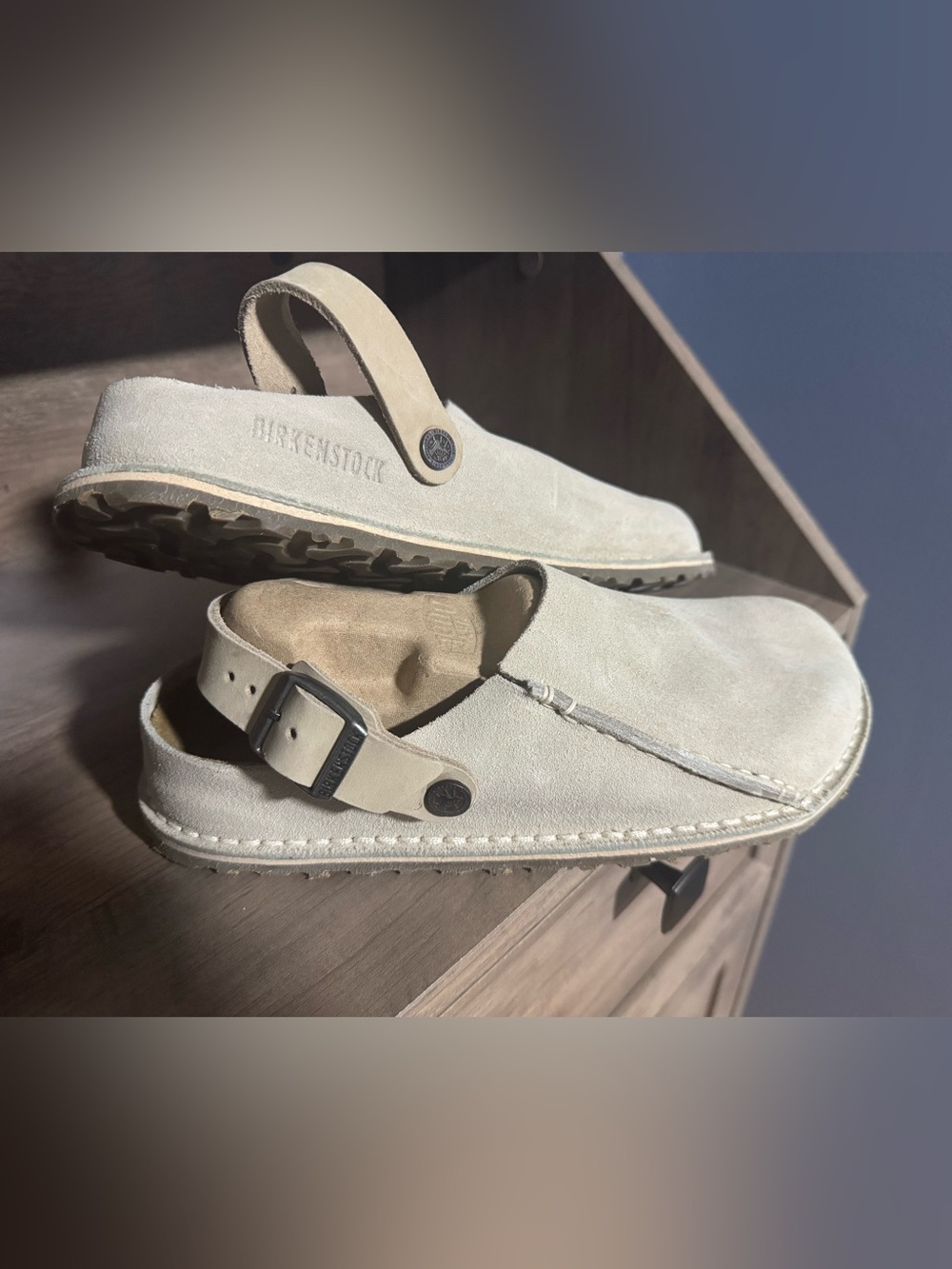 Birkenstock clogs Suede Slip-On Casual Loafers in Light Beige women's Sz 38 (7)